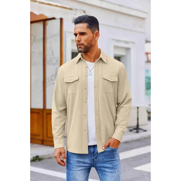 COOFANDY Men's Button Down Waffle Shirt Jacket Casual Long Sleeve Shacket Lightweight Overshirts with Flap Pockets