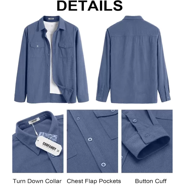 COOFANDY Men's Button Down Waffle Shirt Jacket Casual Long Sleeve Shacket Lightweight Overshirts with Flap Pockets