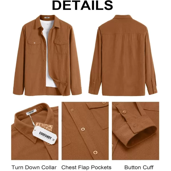 COOFANDY Men's Button Down Waffle Shirt Jacket Casual Long Sleeve Shacket Lightweight Overshirts with Flap Pockets
