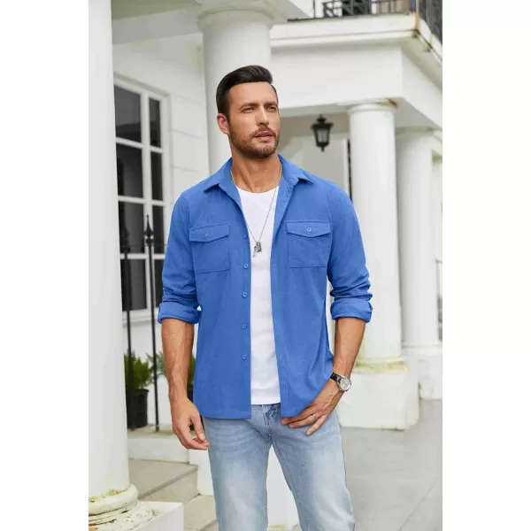 COOFANDY Men's Button Down Waffle Shirt Jacket Casual Long Sleeve Shacket Lightweight Overshirts with Flap Pockets