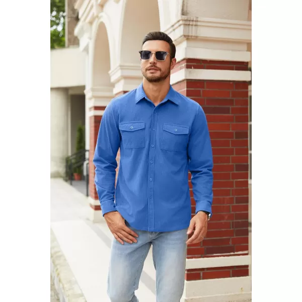 COOFANDY Men's Button Down Waffle Shirt Jacket Casual Long Sleeve Shacket Lightweight Overshirts with Flap Pockets