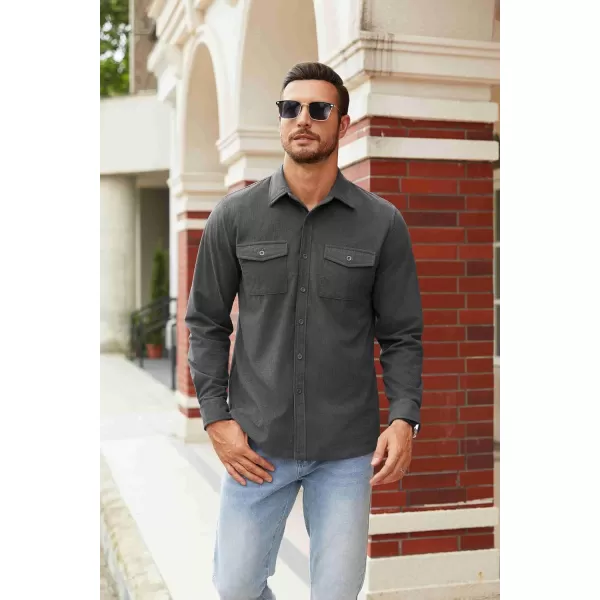 COOFANDY Men's Button Down Waffle Shirt Jacket Casual Long Sleeve Shacket Lightweight Overshirts with Flap Pockets