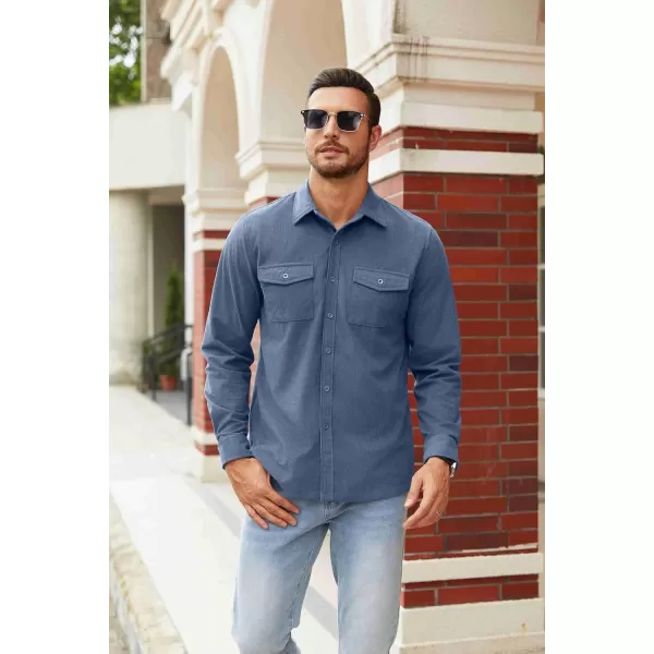 COOFANDY Men's Button Down Waffle Shirt Jacket Casual Long Sleeve Shacket Lightweight Overshirts with Flap Pockets