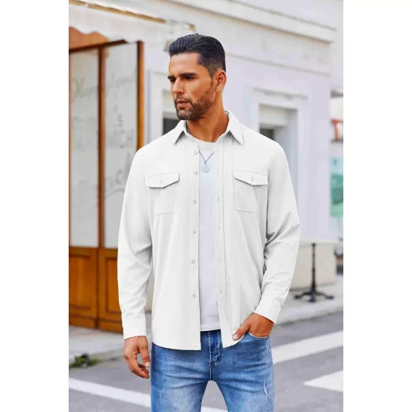 COOFANDY Men's Button Down Waffle Shirt Jacket Casual Long Sleeve Shacket Lightweight Overshirts with Flap Pockets