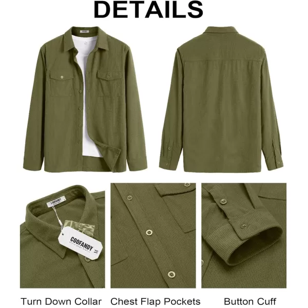 COOFANDY Men's Button Down Waffle Shirt Jacket Casual Long Sleeve Shacket Lightweight Overshirts with Flap Pockets