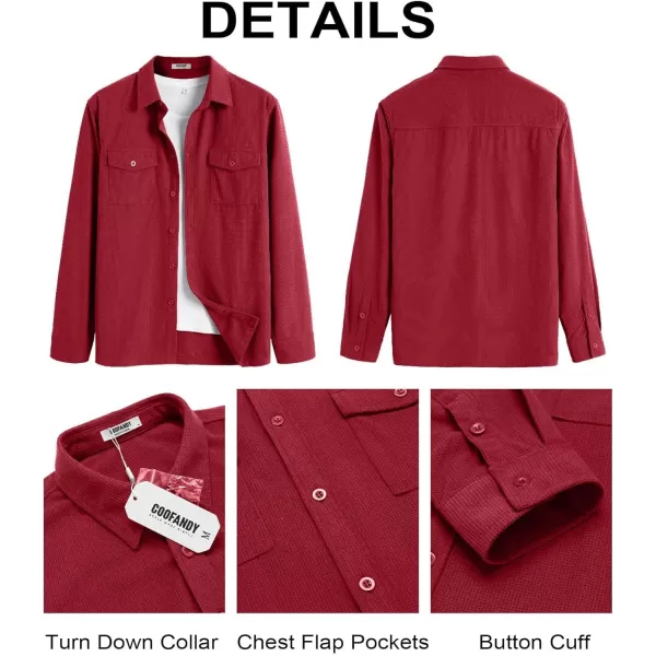 COOFANDY Men's Button Down Waffle Shirt Jacket Casual Long Sleeve Shacket Lightweight Overshirts with Flap Pockets