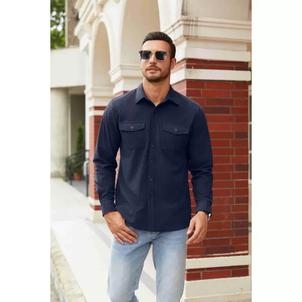 COOFANDY Men's Button Down Waffle Shirt Jacket Casual Long Sleeve Shacket Lightweight Overshirts with Flap Pockets