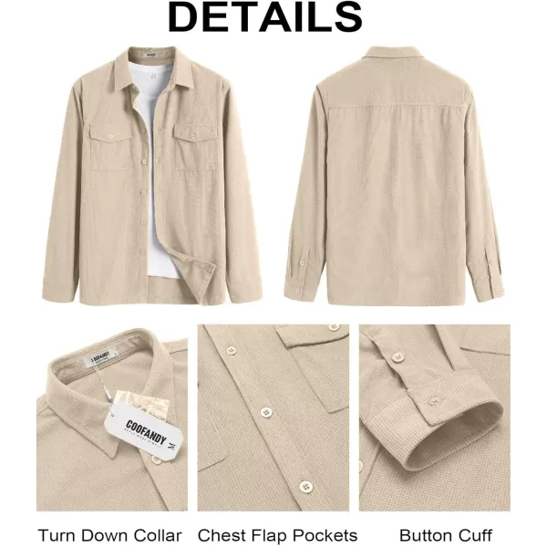 COOFANDY Men's Button Down Waffle Shirt Jacket Casual Long Sleeve Shacket Lightweight Overshirts with Flap Pockets