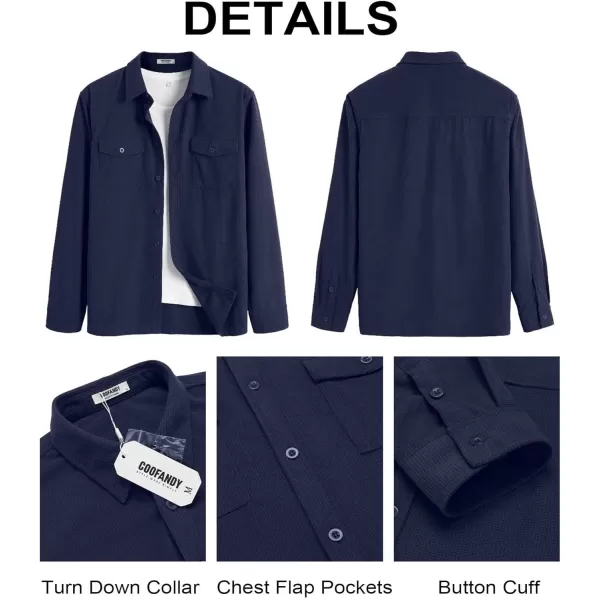 COOFANDY Men's Button Down Waffle Shirt Jacket Casual Long Sleeve Shacket Lightweight Overshirts with Flap Pockets