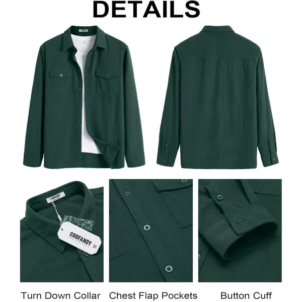 COOFANDY Men's Button Down Waffle Shirt Jacket Casual Long Sleeve Shacket Lightweight Overshirts with Flap Pockets