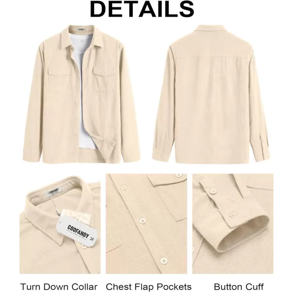 COOFANDY Men's Button Down Waffle Shirt Jacket Casual Long Sleeve Shacket Lightweight Overshirts with Flap Pockets