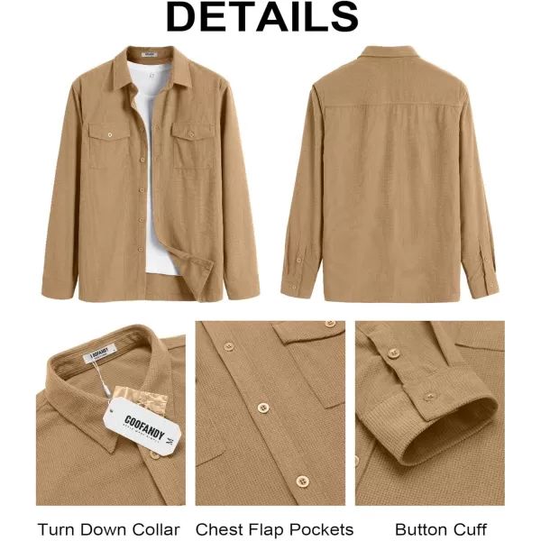 COOFANDY Men's Button Down Waffle Shirt Jacket Casual Long Sleeve Shacket Lightweight Overshirts with Flap Pockets