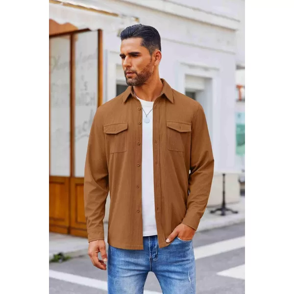 COOFANDY Men's Button Down Waffle Shirt Jacket Casual Long Sleeve Shacket Lightweight Overshirts with Flap Pockets
