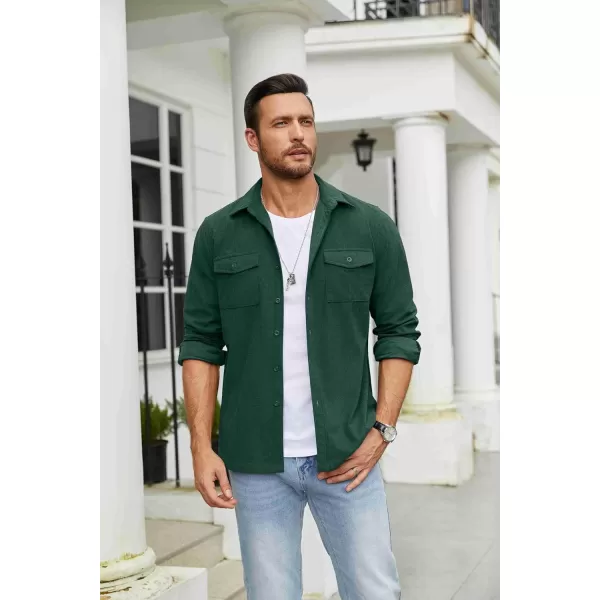 COOFANDY Men's Button Down Waffle Shirt Jacket Casual Long Sleeve Shacket Lightweight Overshirts with Flap Pockets