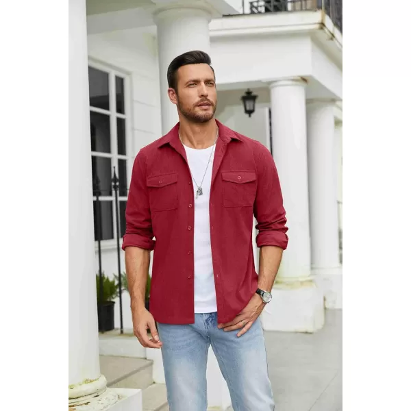 COOFANDY Men's Button Down Waffle Shirt Jacket Casual Long Sleeve Shacket Lightweight Overshirts with Flap Pockets