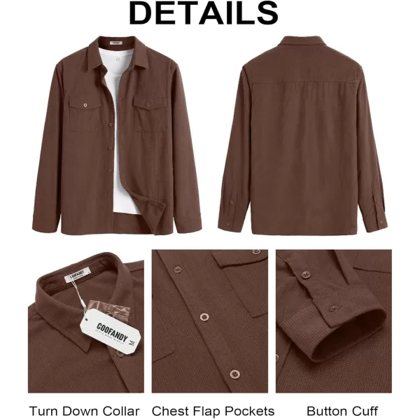COOFANDY Men's Button Down Waffle Shirt Jacket Casual Long Sleeve Shacket Lightweight Overshirts with Flap Pockets