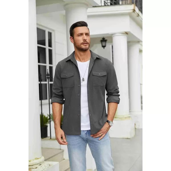 COOFANDY Men's Button Down Waffle Shirt Jacket Casual Long Sleeve Shacket Lightweight Overshirts with Flap Pockets