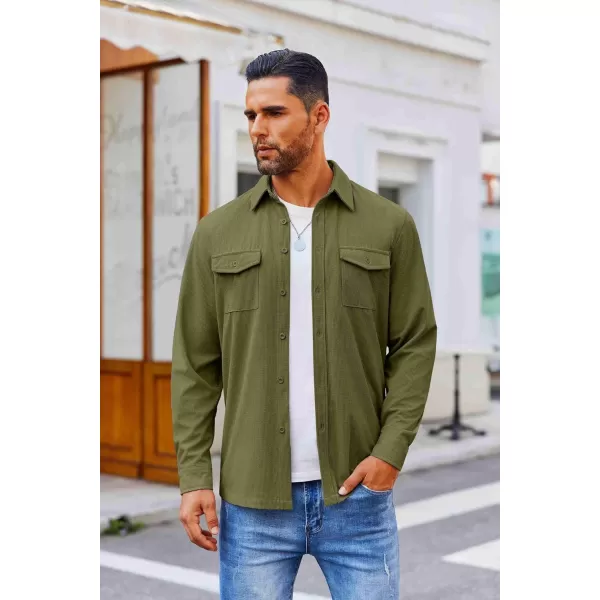 COOFANDY Men's Button Down Waffle Shirt Jacket Casual Long Sleeve Shacket Lightweight Overshirts with Flap Pockets