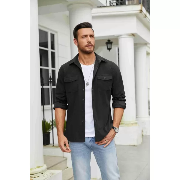 COOFANDY Men's Button Down Waffle Shirt Jacket Casual Long Sleeve Shacket Lightweight Overshirts with Flap Pockets