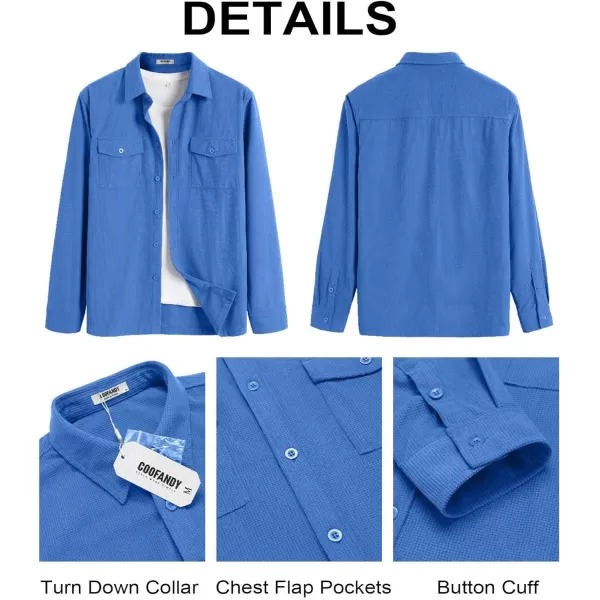 COOFANDY Men's Button Down Waffle Shirt Jacket Casual Long Sleeve Shacket Lightweight Overshirts with Flap Pockets