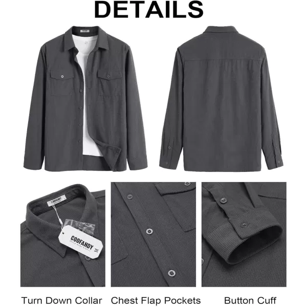 COOFANDY Men's Button Down Waffle Shirt Jacket Casual Long Sleeve Shacket Lightweight Overshirts with Flap Pockets