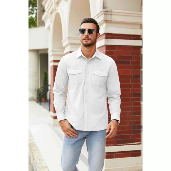 COOFANDY Men's Button Down Waffle Shirt Jacket Casual Long Sleeve Shacket Lightweight Overshirts with Flap Pockets