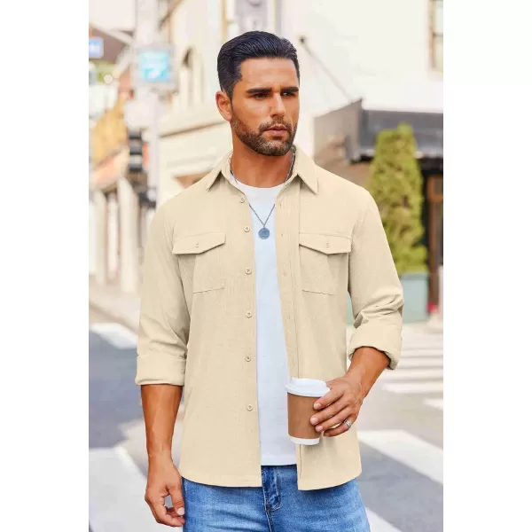 COOFANDY Men's Button Down Waffle Shirt Jacket Casual Long Sleeve Shacket Lightweight Overshirts with Flap Pockets