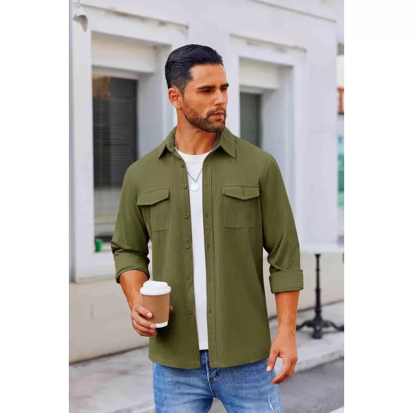 COOFANDY Men's Button Down Waffle Shirt Jacket Casual Long Sleeve Shacket Lightweight Overshirts with Flap Pockets