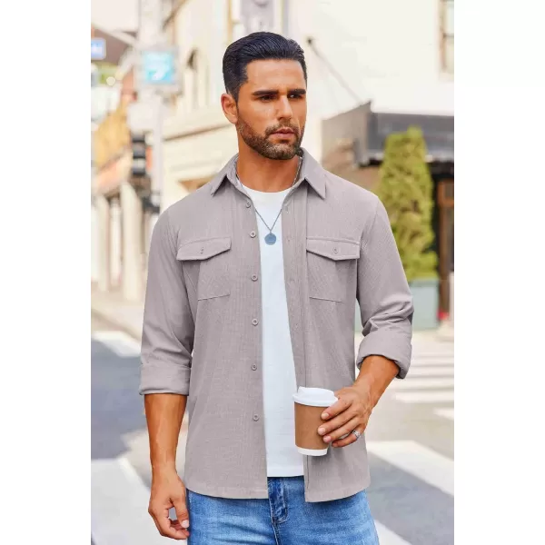 COOFANDY Men's Button Down Waffle Shirt Jacket Casual Long Sleeve Shacket Lightweight Overshirts with Flap Pockets