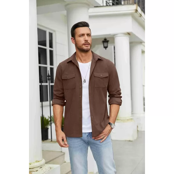 COOFANDY Men's Button Down Waffle Shirt Jacket Casual Long Sleeve Shacket Lightweight Overshirts with Flap Pockets
