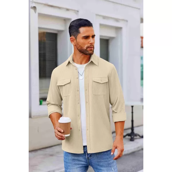COOFANDY Men's Button Down Waffle Shirt Jacket Casual Long Sleeve Shacket Lightweight Overshirts with Flap Pockets