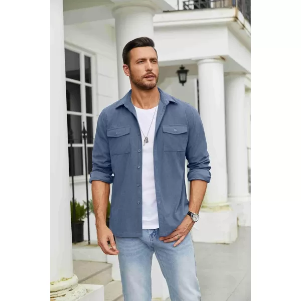 COOFANDY Men's Button Down Waffle Shirt Jacket Casual Long Sleeve Shacket Lightweight Overshirts with Flap Pockets