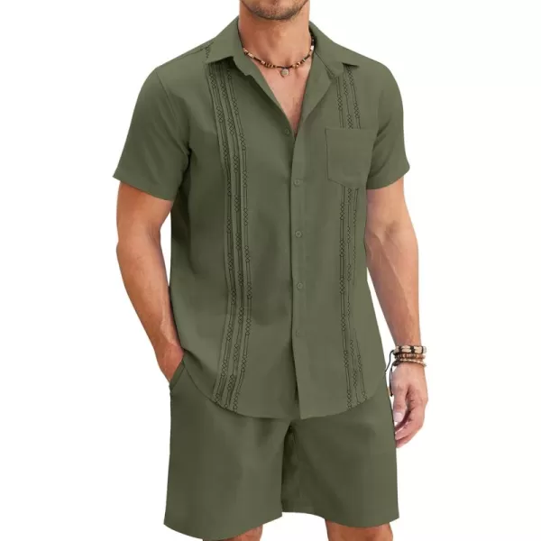 COOFANDY Mens Beach Outfits for Vacation 2 Piece Short Set Guayabra Sets Resort Wear