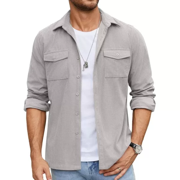 COOFANDY Men's Button Down Waffle Shirt Jacket Casual Long Sleeve Shacket Lightweight Overshirts with Flap Pockets