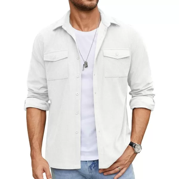 COOFANDY Men's Button Down Waffle Shirt Jacket Casual Long Sleeve Shacket Lightweight Overshirts with Flap Pockets