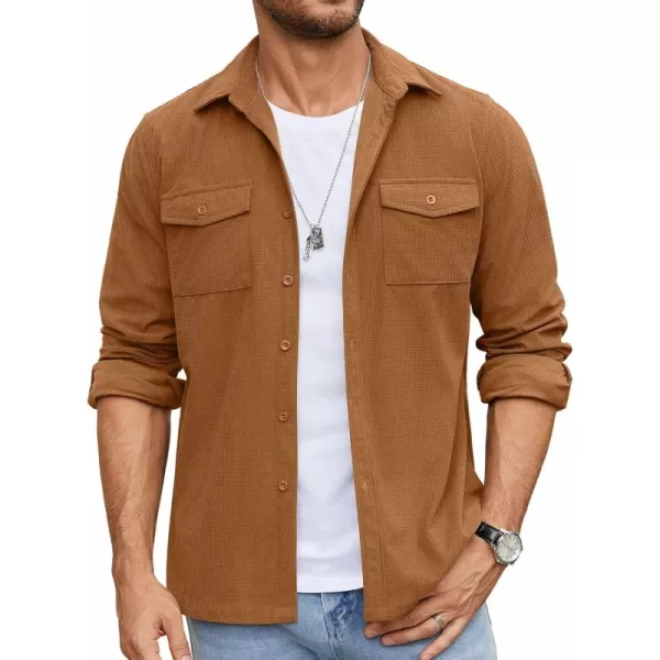 COOFANDY Men's Button Down Waffle Shirt Jacket Casual Long Sleeve Shacket Lightweight Overshirts with Flap Pockets