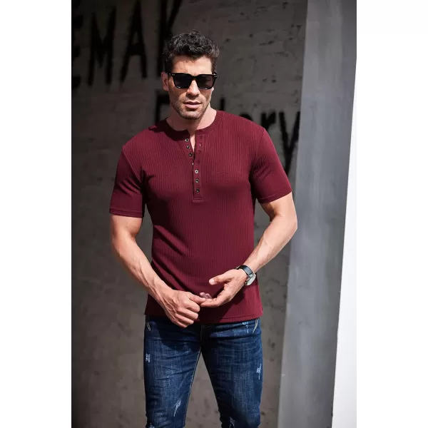 COOFANDY Men's 2 Pack Henley Shirts Short Sleeve Casual Ribbed Knit T Shirts Stretch Muscle Tee Shirts