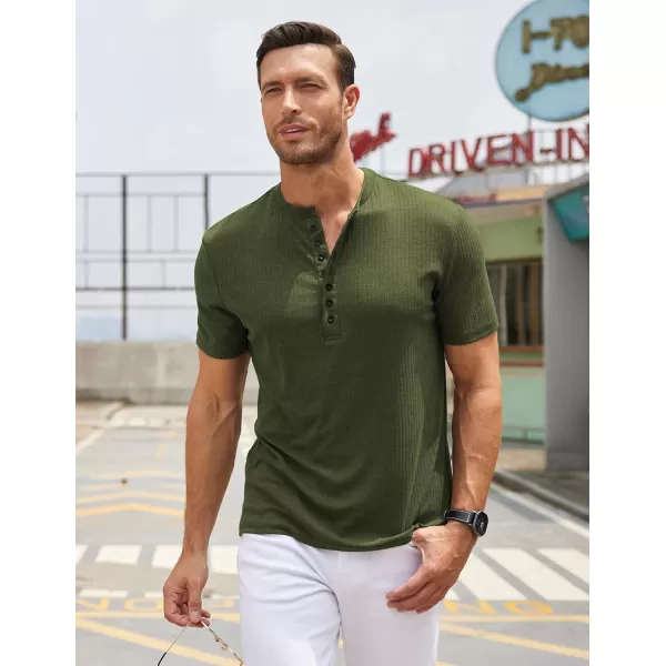 COOFANDY Men's 2 Pack Henley Shirts Short Sleeve Casual Ribbed Knit T Shirts Stretch Muscle Tee Shirts