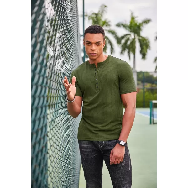 COOFANDY Men's 2 Pack Henley Shirts Short Sleeve Casual Ribbed Knit T Shirts Stretch Muscle Tee Shirts