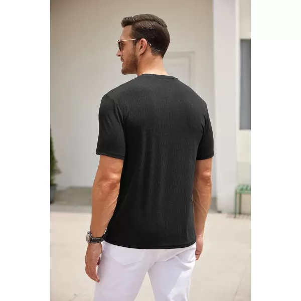 COOFANDY Men's 2 Pack Henley Shirts Short Sleeve Casual Ribbed Knit T Shirts Stretch Muscle Tee Shirts