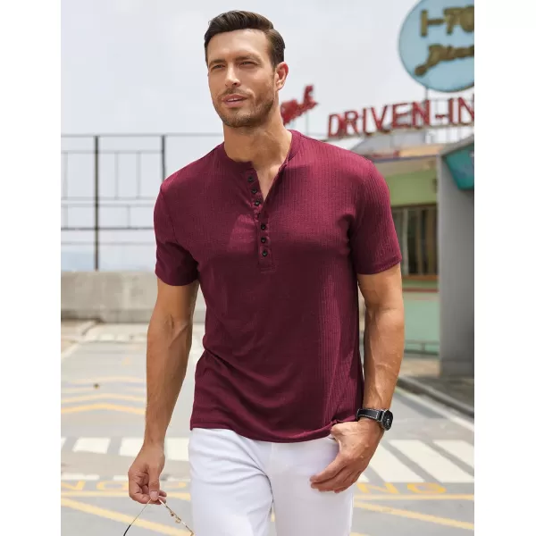 COOFANDY Men's 2 Pack Henley Shirts Short Sleeve Casual Ribbed Knit T Shirts Stretch Muscle Tee Shirts