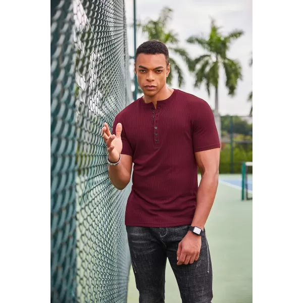 COOFANDY Men's 2 Pack Henley Shirts Short Sleeve Casual Ribbed Knit T Shirts Stretch Muscle Tee Shirts