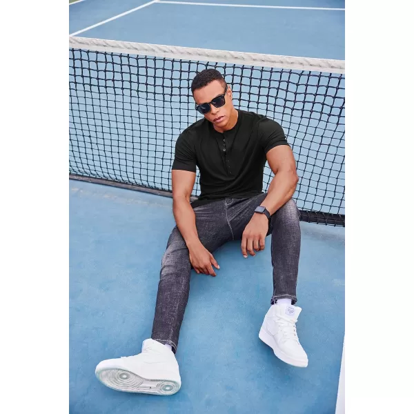 COOFANDY Men's 2 Pack Henley Shirts Short Sleeve Casual Ribbed Knit T Shirts Stretch Muscle Tee Shirts