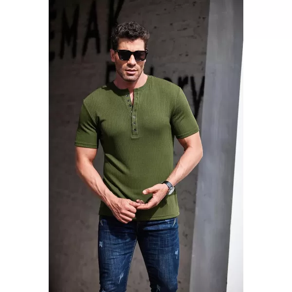 COOFANDY Men's 2 Pack Henley Shirts Short Sleeve Casual Ribbed Knit T Shirts Stretch Muscle Tee Shirts