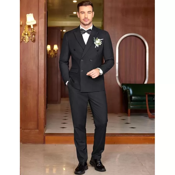 COOFANDY Men's 2 Piece Double Breasted Suits Slim Fit Tuxedo Jacket and Dress Pants Set for Wedding Business Prom