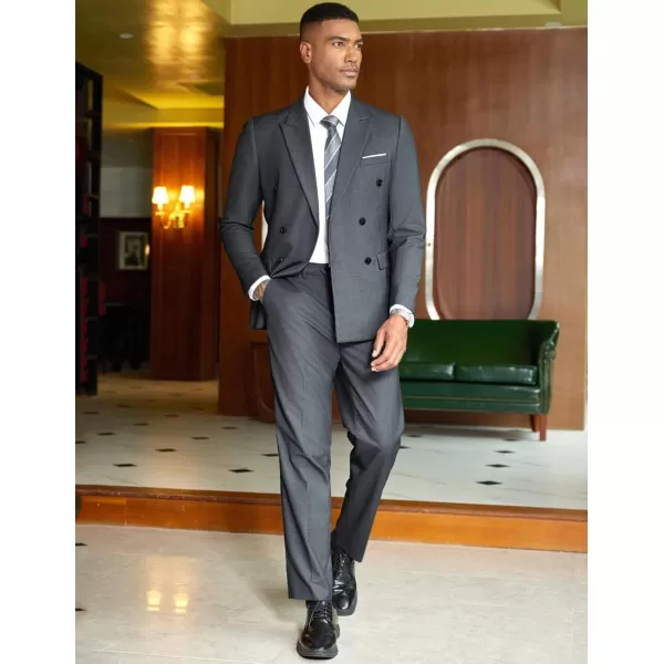 COOFANDY Men's 2 Piece Double Breasted Suits Slim Fit Tuxedo Jacket and Dress Pants Set for Wedding Business Prom