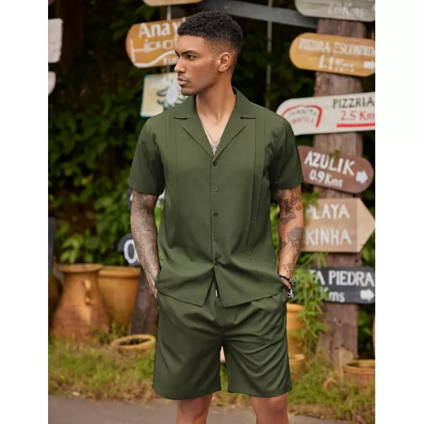 COOFANDY Mens 2 Piece Short Set Guayabera Button Down Shirt Casual Summer Beach Outfits