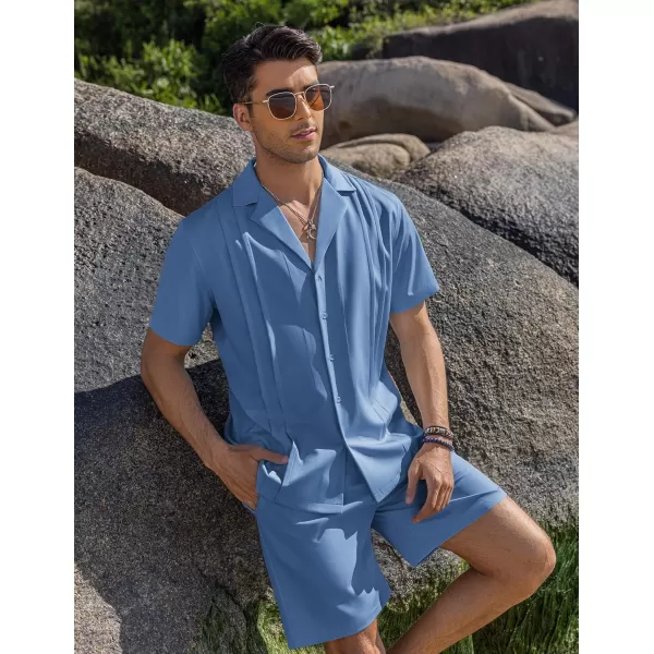 COOFANDY Mens 2 Piece Short Set Guayabera Button Down Shirt Casual Summer Beach Outfits