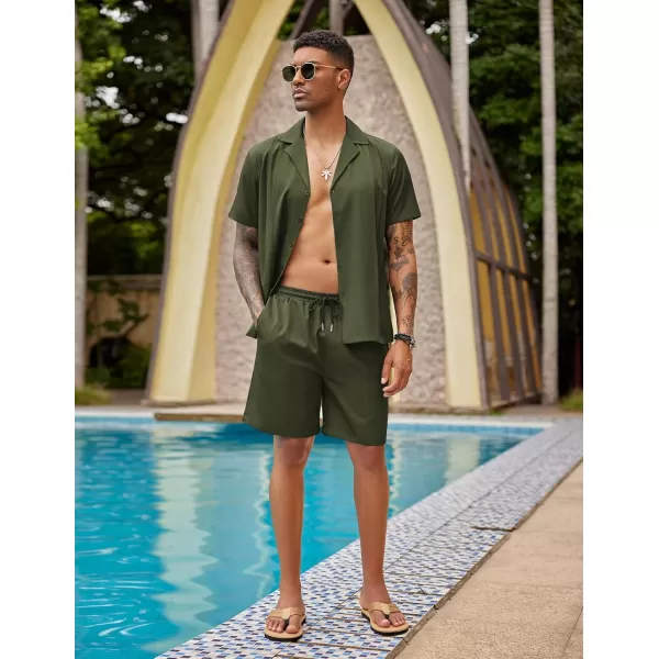 COOFANDY Mens 2 Piece Short Set Guayabera Button Down Shirt Casual Summer Beach Outfits