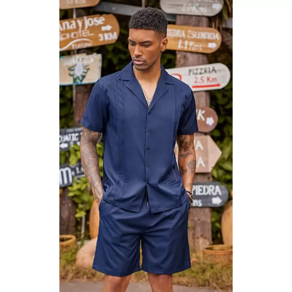 COOFANDY Mens 2 Piece Short Set Guayabera Button Down Shirt Casual Summer Beach Outfits